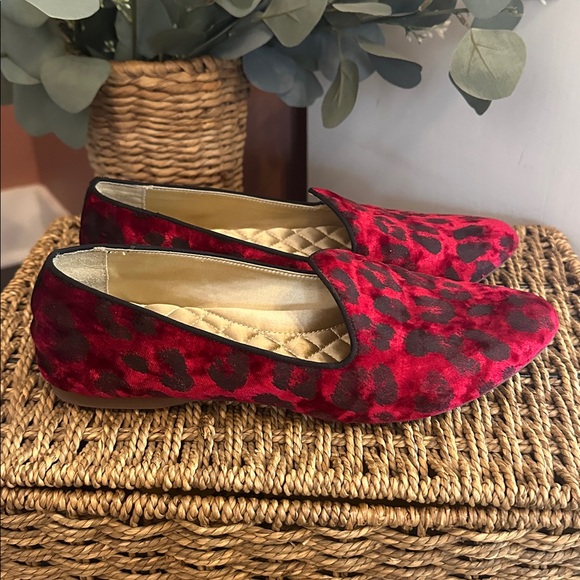 Birdies The Heron Red Black leopard print velvet quilted sole 7.5 Loafers - Picture 4 of 12